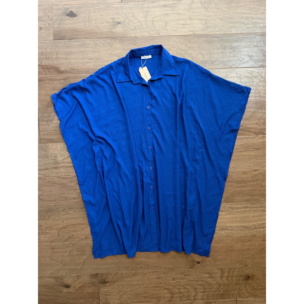 NWT Ekouaer Swim Cover Up Women XL Blue Rayon Oversized Button Down Beachwear